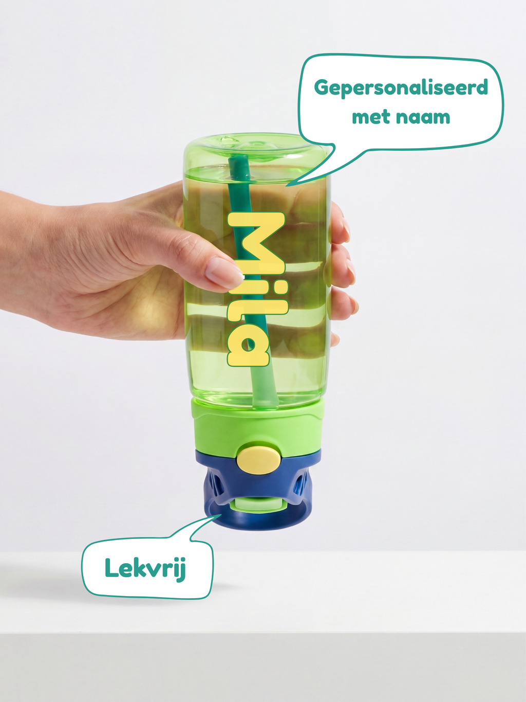 Drinkfles met naam - Lekvrij met rietje (480ml)
