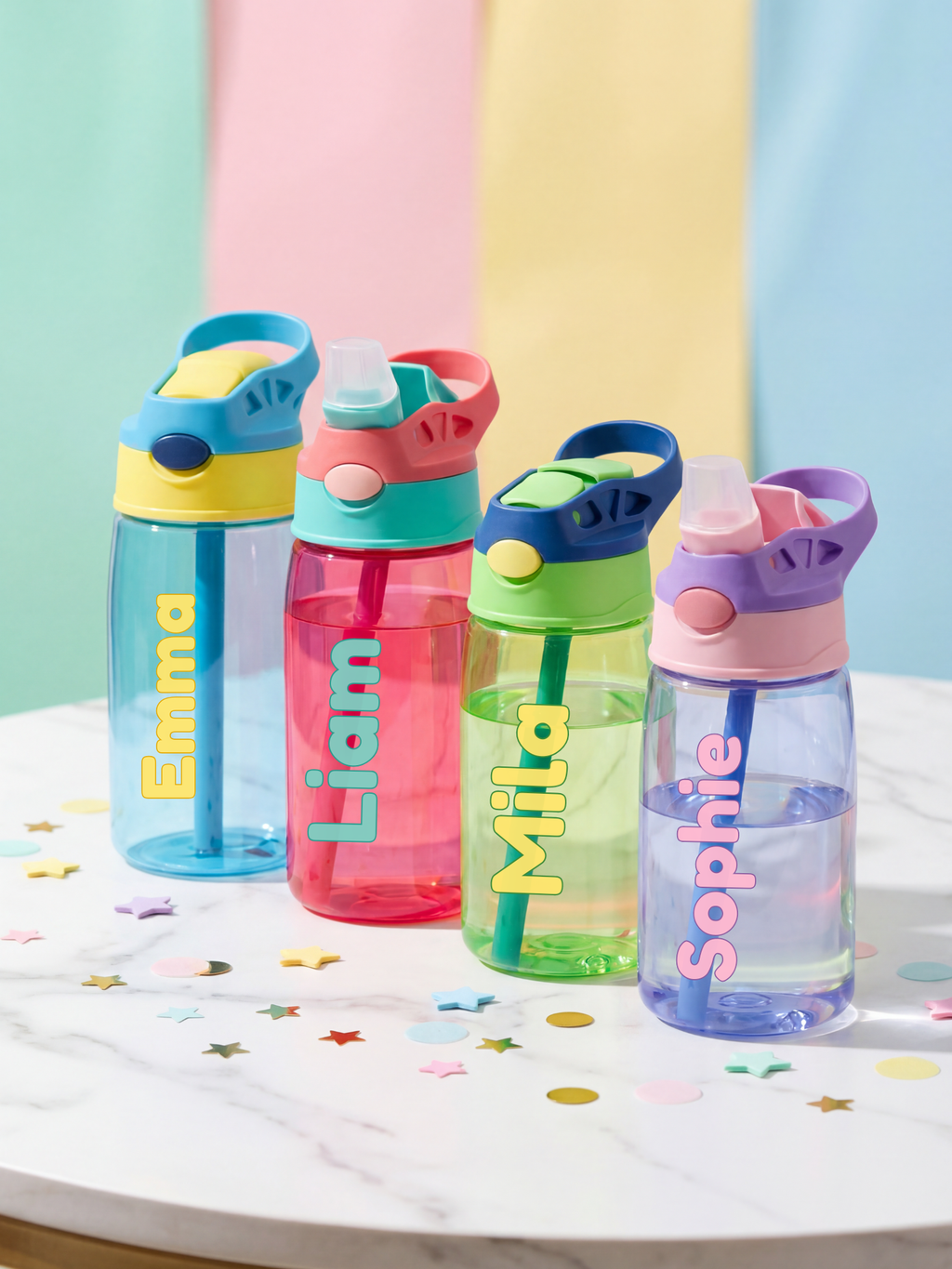 Drinkfles met naam - Lekvrij met rietje (480ml)